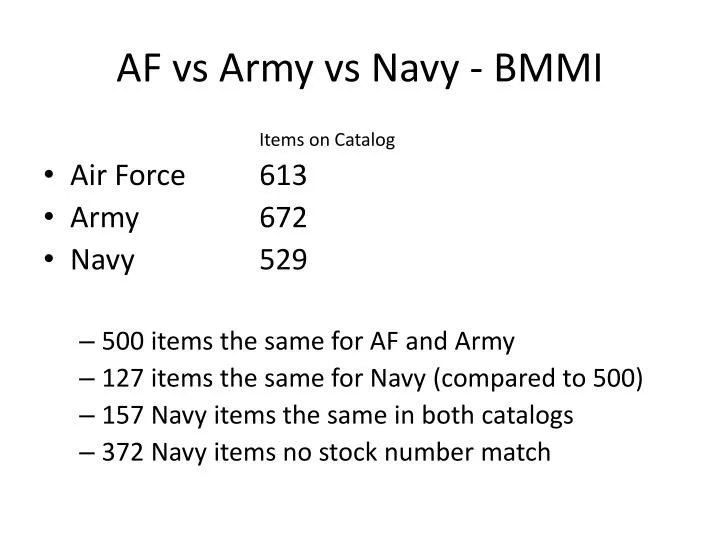 af vs army vs navy bmmi