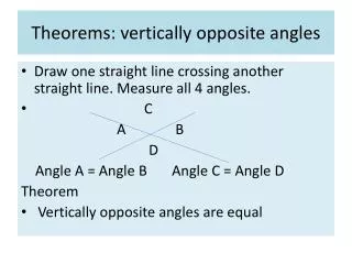 Theorems: vertically opposite angles