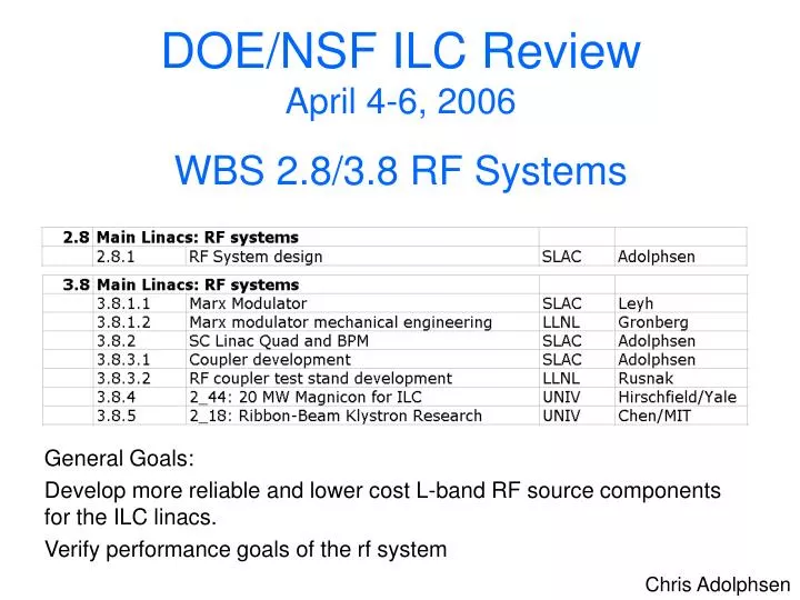 doe nsf ilc review april 4 6 2006 wbs 2 8 3 8 rf systems