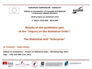 EUROPEAN COMMISSION - EUROSTAT ESSnet on Consistency of Concepts and Methods