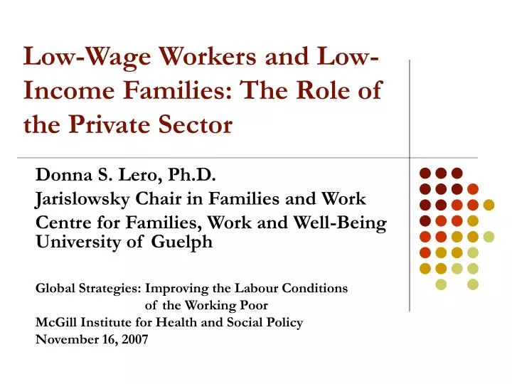low wage workers and low income families the role of the private sector