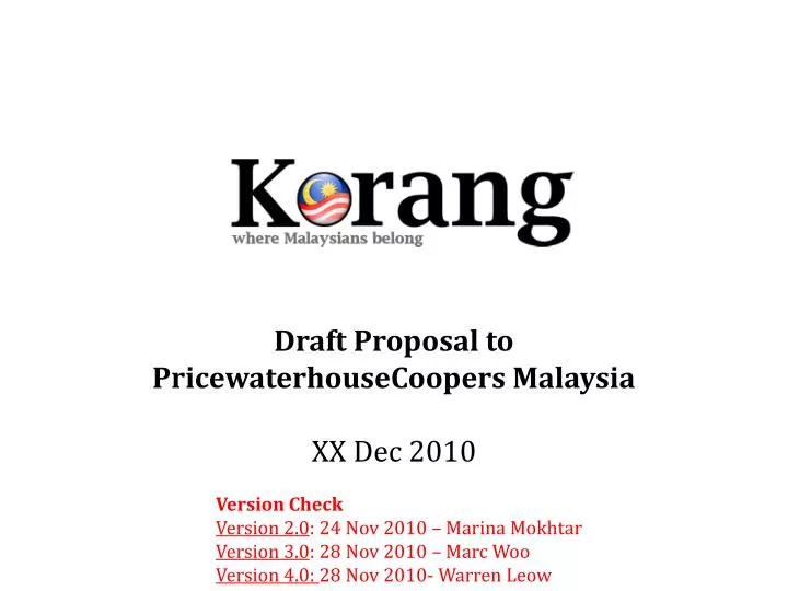 draft proposal to pricewaterhousecoopers malaysia xx dec 2010