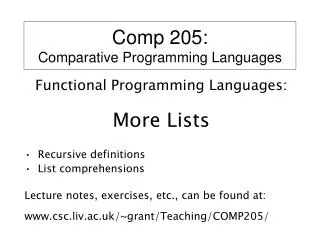 Comp 205: Comparative Programming Languages