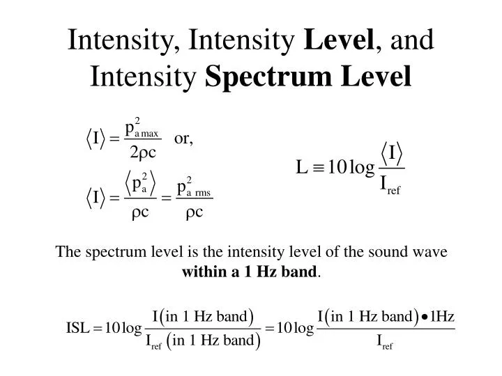 intensity intensity level and intensity spectrum level