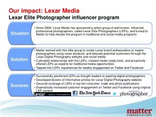 Our impact: Lexar Media Lexar Elite Photographer influencer program