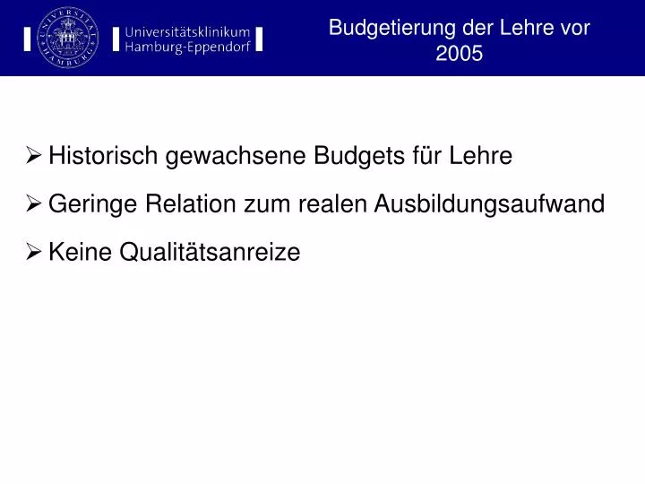 budgetierung der lehre vor 2005