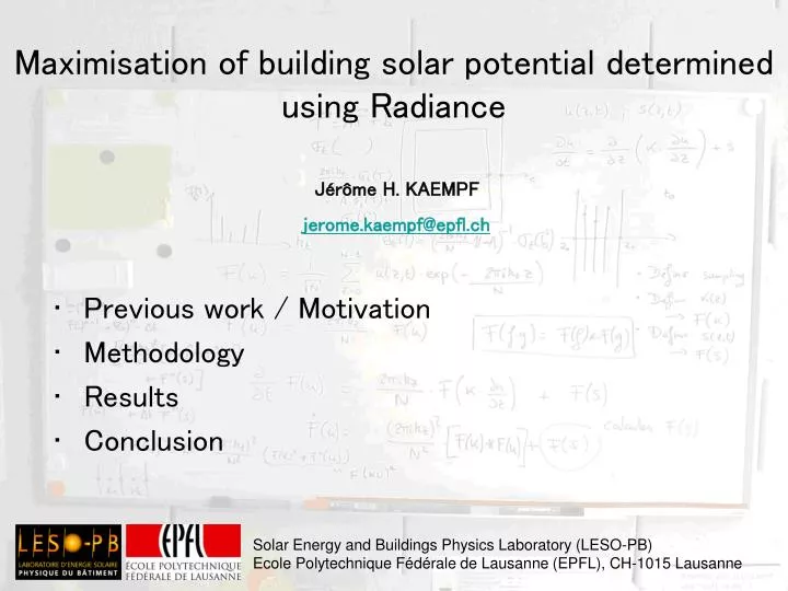 maximisation of building solar potential determined using radiance