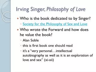 Irving Singer, Philosophy of Love