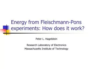 Energy from Fleischmann-Pons experiments: How does it work?