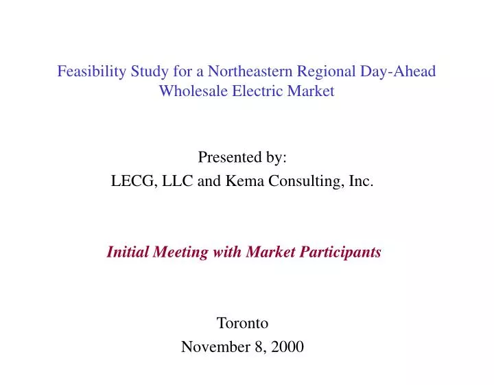 feasibility study for a northeastern regional day ahead wholesale electric market
