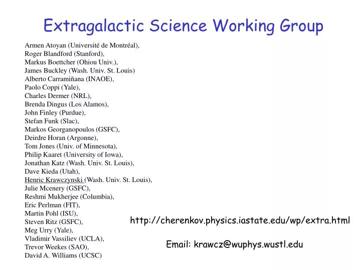 extragalactic science working group