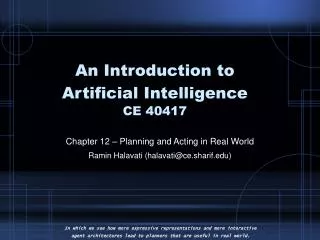 An Introduction to Artificial Intelligence CE 40417
