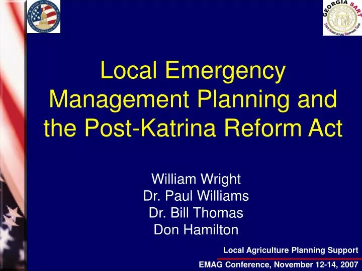 local emergency management planning and the post katrina reform act
