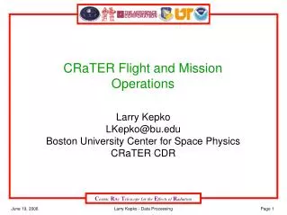 CRaTER Flight and Mission Operations