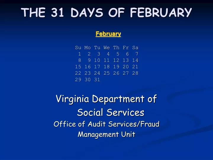 the 31 days of february