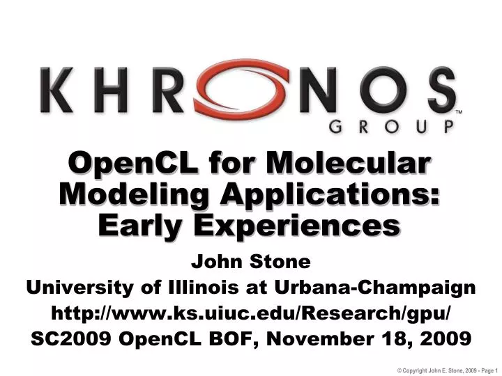 opencl for molecular modeling applications early experiences