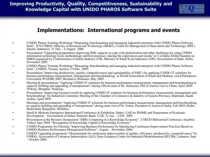 implementations international programs and events