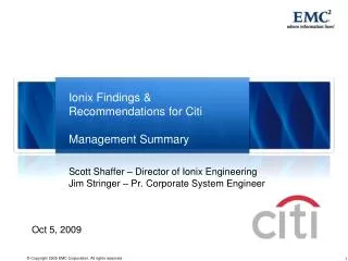 Ionix Findings &amp; Recommendations for Citi Management Summary