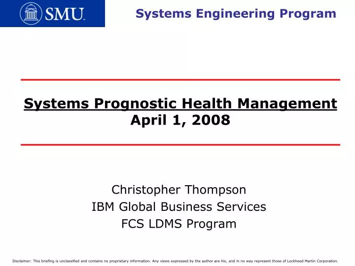 systems prognostic health management april 1 2008