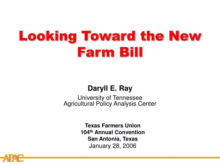 looking toward the new farm bill