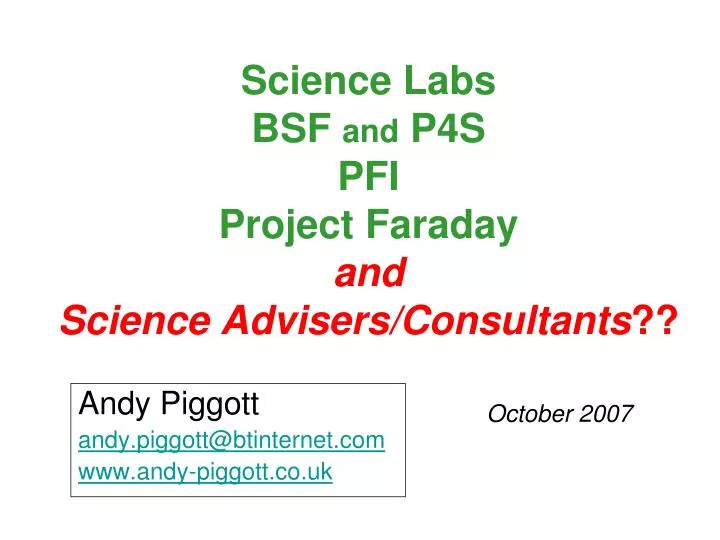science labs bsf and p4s pfi project faraday and science advisers consultants