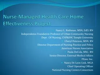 Nurse-Managed Health Care Home Effectiveness Project