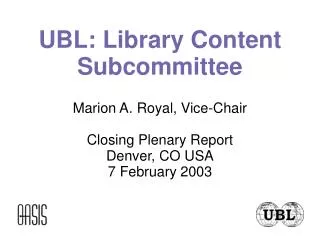 UBL: Library Content Subcommittee