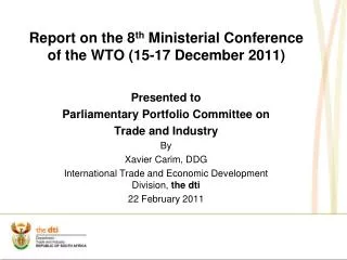 Report on the 8 th Ministerial Conference of the WTO (15-17 December 2011)