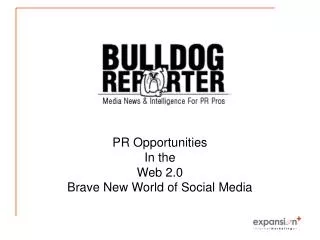 PR Opportunities In the Web 2.0 Brave New World of Social Media