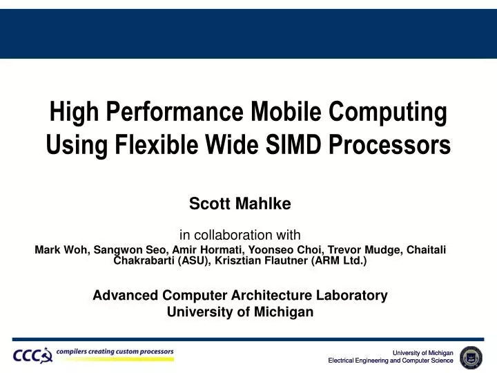high performance mobile computing using flexible wide simd processors