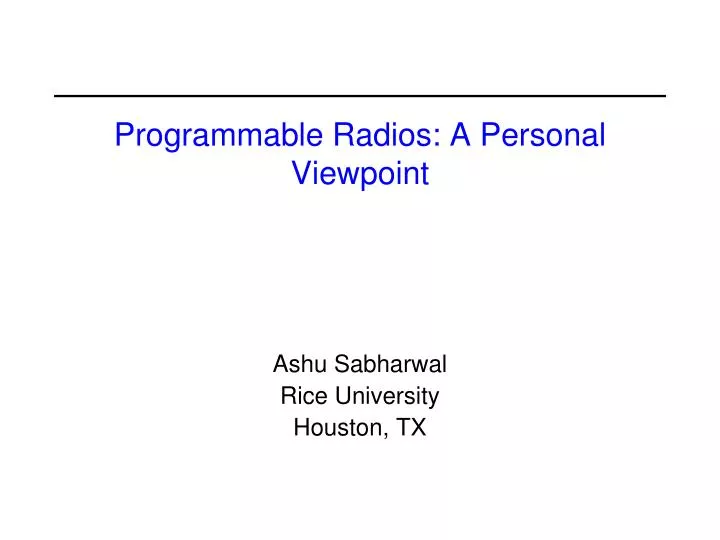 programmable radios a personal viewpoint