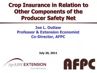 Crop Insurance in Relation to Other Components of the Producer Safety Net