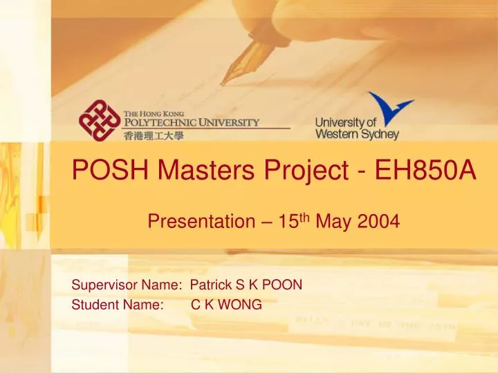 posh masters project eh850a presentation 15 th may 2004