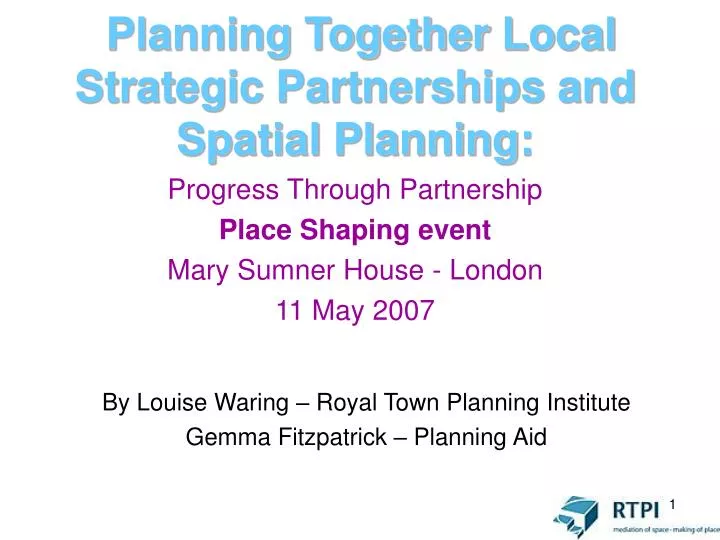 planning together local strategic partnerships and spatial planning