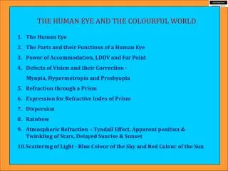 THE HUMAN EYE AND THE COLOURFUL WORLD