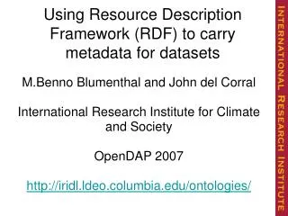 Using Resource Description Framework (RDF) to carry metadata for datasets