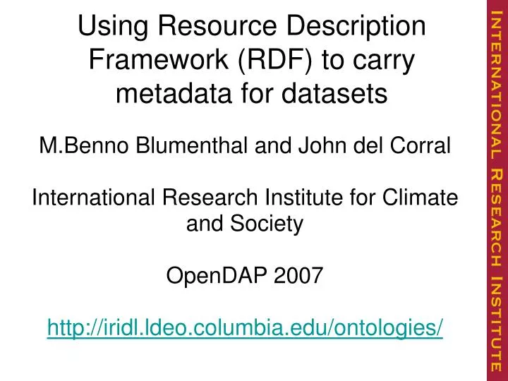 using resource description framework rdf to carry metadata for datasets