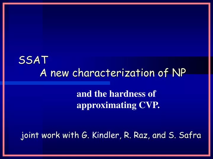 ssat a new characterization of np