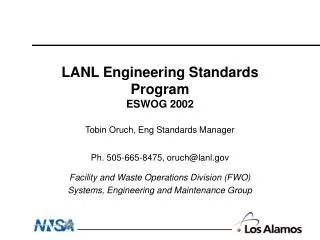 LANL Engineering Standards Program ESWOG 2002