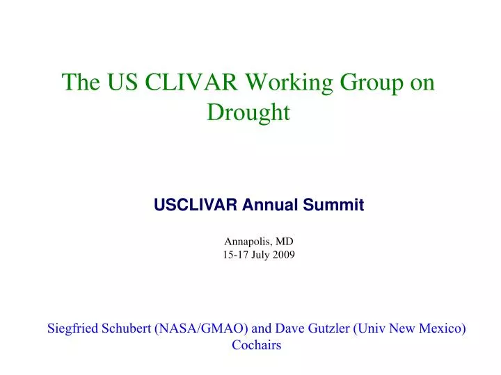 the us clivar working group on drought