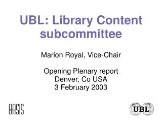 UBL: Library Content subcommittee