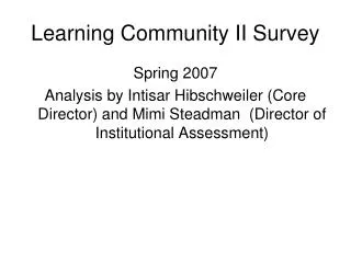 Learning Community II Survey