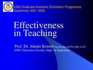 EMU Graduate Assistant Orientation Programme September 30th, 2005