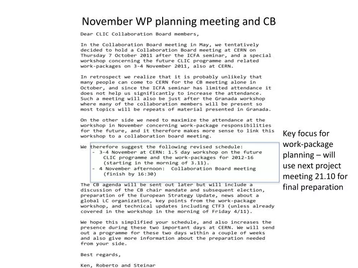 november wp planning meeting and cb