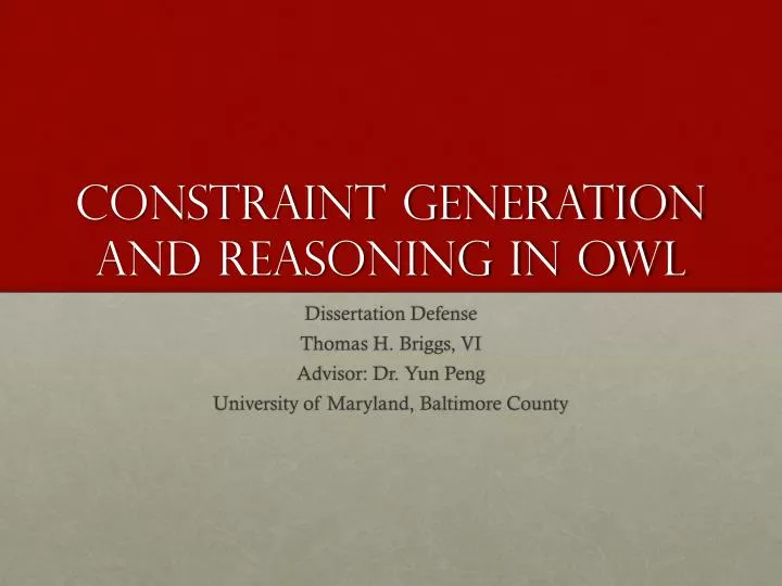 constraint generation and reasoning in owl