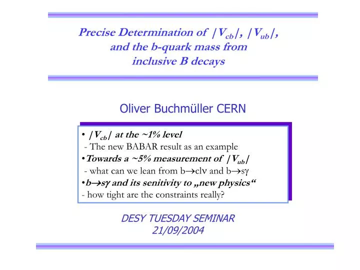 precise determination of v cb v ub and the b quark mass from inclusive b decays