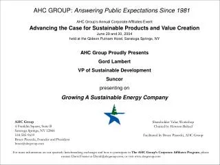 AHC GROUP: Answering Public Expectations Since 1981