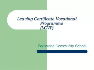 Leaving Certificate Vocational 	Programme (LCVP)