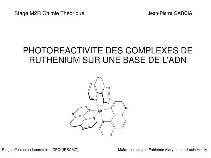 photoreactivite des complexes de ruthenium sur une base de l adn