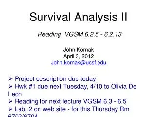 Survival Analysis II